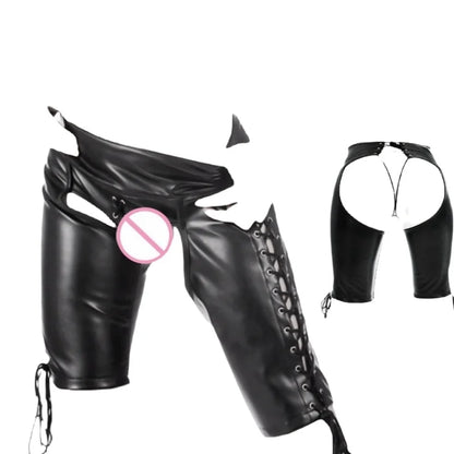 Sexy Leather Belted Shorts with Fetish Slave Bondage Hip Revealing Miniskirt for Women BDSM Role Play Night Club Costumes