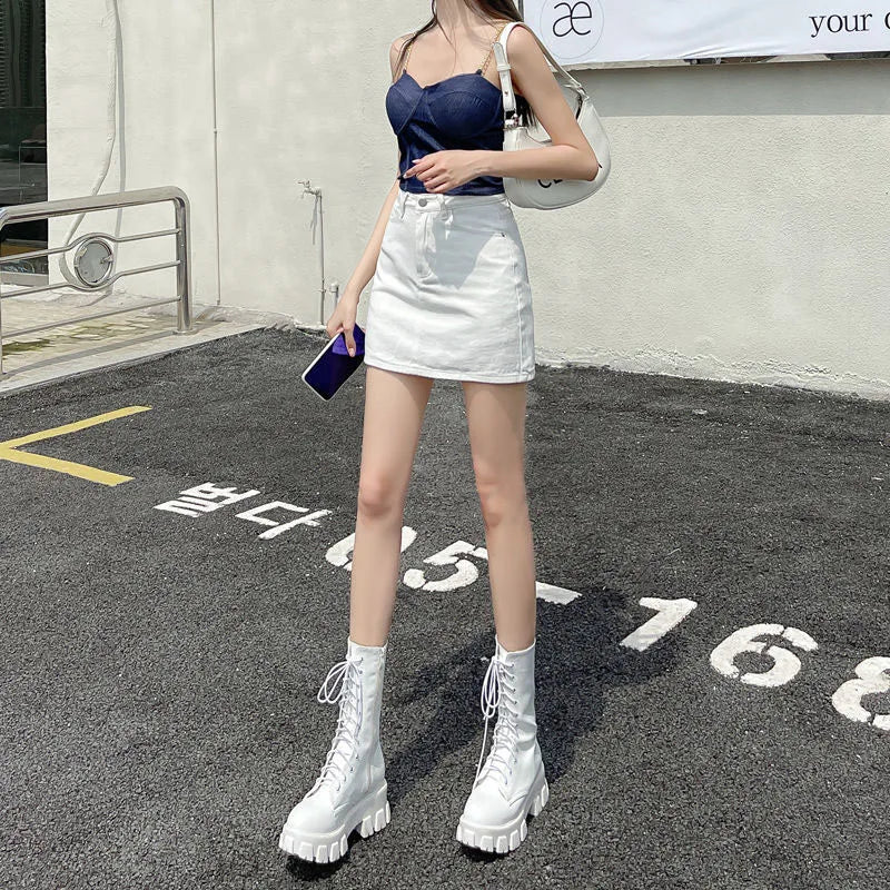 Smvp White Denim Skirts Women Spring Summer Korean High Waist Package Hip Skirt Woman Casual Simple Wild Jean Mini Skirts