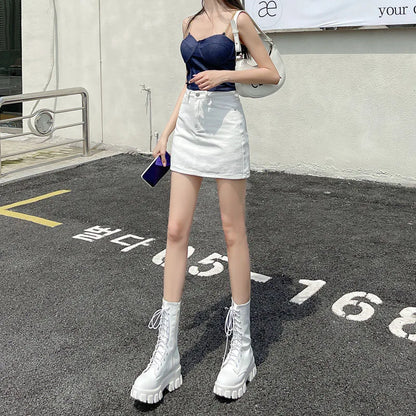 Smvp White Denim Skirts Women Spring Summer Korean High Waist Package Hip Skirt Woman Casual Simple Wild Jean Mini Skirts