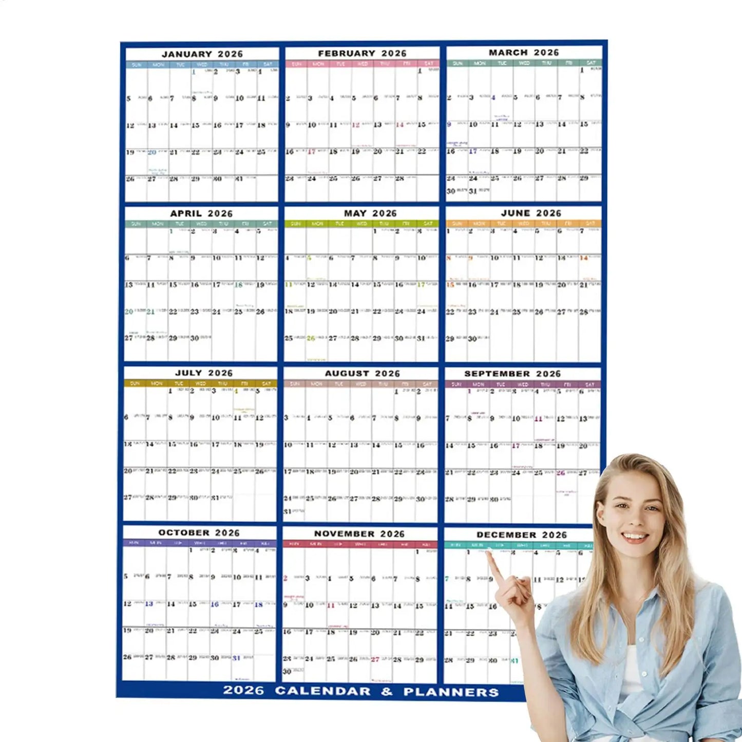 Large Dry Erase Calendar for Wall 2026 Wall Calendar 12 Month 24 X 36 Inch Yearly Schedule Organizer for Indoor Home Fridge