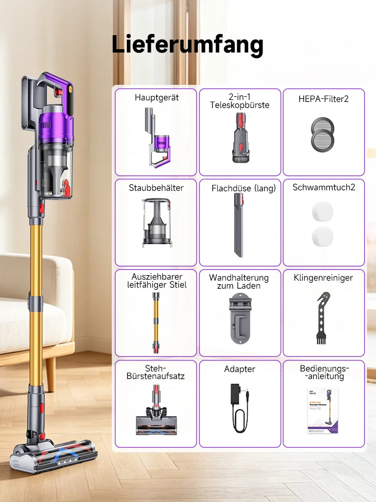 Tdyon Nova 70000Pa Cordless Vacuum Cleaner, 75Mins Long Runtime Removable Battery, Self-Standing Wall Charging, Lightweight Stick Vac for Home Pet Hair
