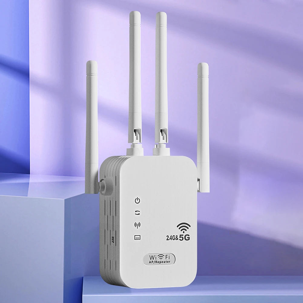 1200Mbps WiFi Repeater Signal Amplifier Dual Band 2.4G 5G WI-FI Signal Booster Long Range WIFI Network Extender for Home Office