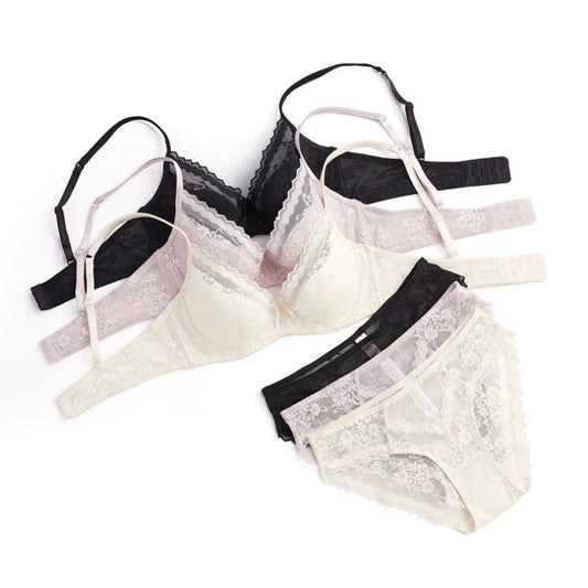 Summer Sexy Lace Embroidery Women Lingerie Set French Thin Cup Push Up Bra Comfort Breathable Underwear Ladies Bra Briefs Set