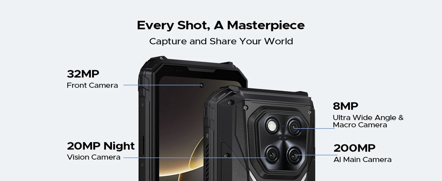 DOOGEE V Max LR 5G Rugged Phone Laser Rangefinder Dual Camping Lights 16GB 512GB ROM 6.78'' Display 20500mAh Battery Smartphone