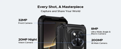 DOOGEE V Max LR 5G Rugged Phone Laser Rangefinder Dual Camping Lights 16GB 512GB ROM 6.78'' Display 20500mAh Battery Smartphone