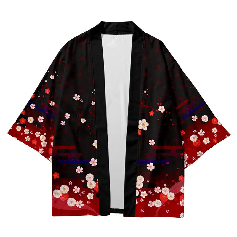 Large Size 5XL 6XL Japanese Kimono Cardigan Pants Set Print Fox Men Women Shirt Tradition Yukata Haori Obi Cosplay Costume