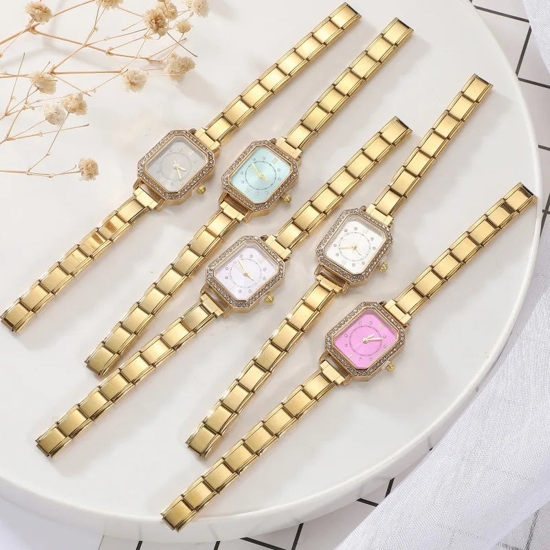 Fashion High Quality Men Women's Stainless Steel Square Round Shiny Zircon Watch Bracelet For Friend Birthday DIY Jewelry Gift