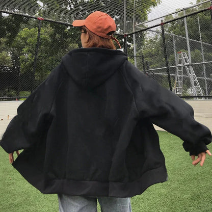 High Street Hoodie Men Solid Color Zip Up Long Sleeve Loose Jacket Coats Casual Hooded Sweatshirt Y2K Fashion Outdoor Clothes
