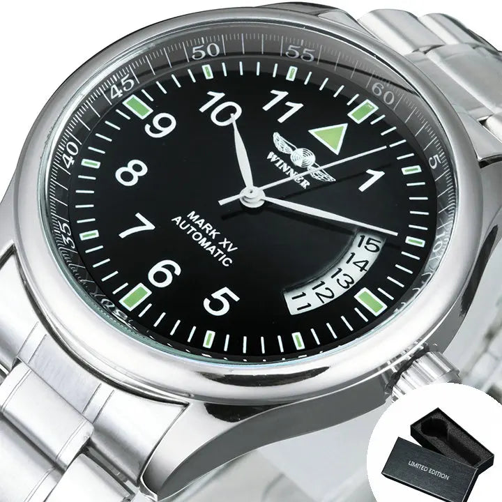 WINNER Business Automatic Watch for Men Calendar Window Fashion Black Dial Fashion Leather Strap Luxury Brand Mechanical Watches