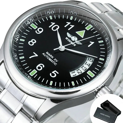 WINNER Business Automatic Watch for Men Calendar Window Fashion Black Dial Fashion Leather Strap Luxury Brand Mechanical Watches