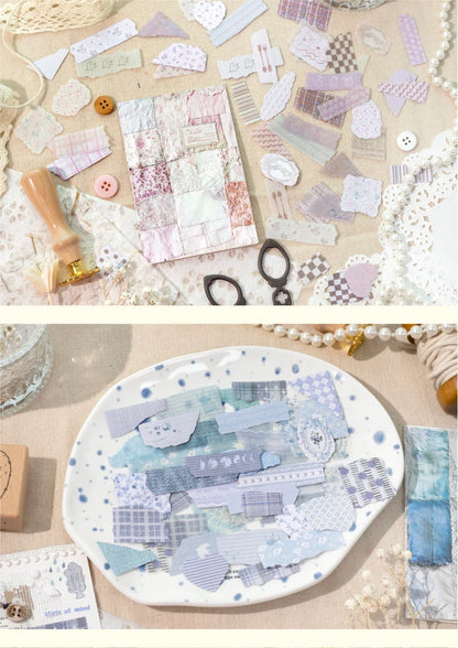 Journal GO 50pcs Dual Material Cloth Fabric Textured Stickers for Photo Frame Collage Junk Journal Scrapbooking diy Material