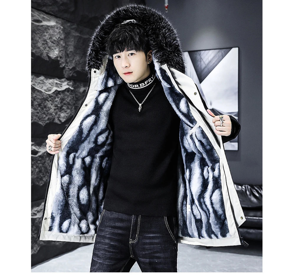 Winter Men's Long Down Jacket Fashion Male Thermal Parkas Coats Casual Men Classic Fur Collar Warm Padded Jackets Clothing 5XL