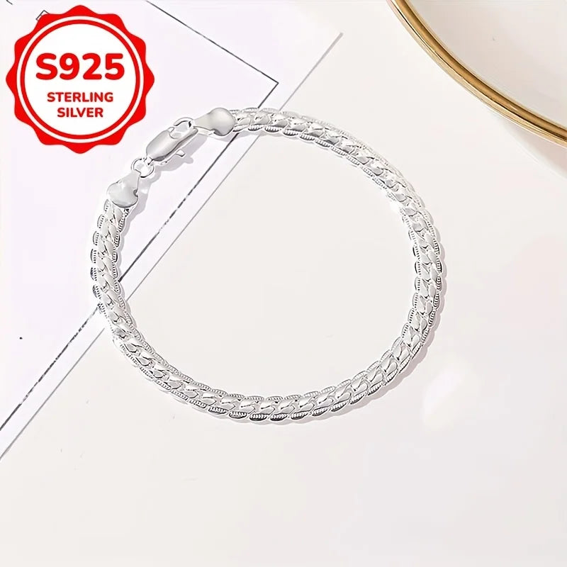 Hot cute 925 sterling Silver 5mm Cuban Chain Bracelet for women men lady men 20cm 8inch wedding party gift