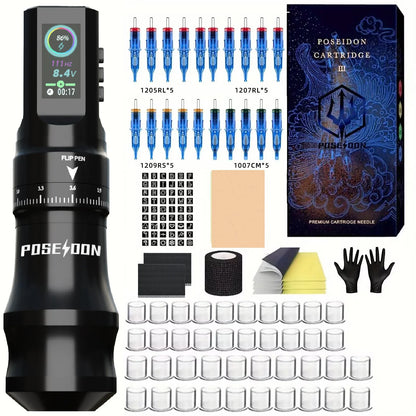 Tattoo Kit POSEIDON High Quality Tattoo Pen Kit For Permanent Makeup Tattoo Machine New Cool Tattoo Power Supply Tattoo Gun Kit