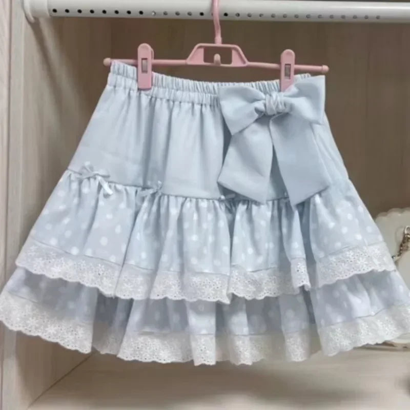 Y2k Gothic Elastic Waist Cross Short Skirt Women Sweet Hot Girl Chic High Waist Ruffle Skirts Female Design Retro Cake Skirt New