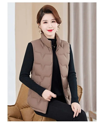 Fashion Women Down Cotton Jackets Vests Solid Stand Collar Zipper Cardigan Thicken Autumn Winter Warm Casual Sleeveless Coats