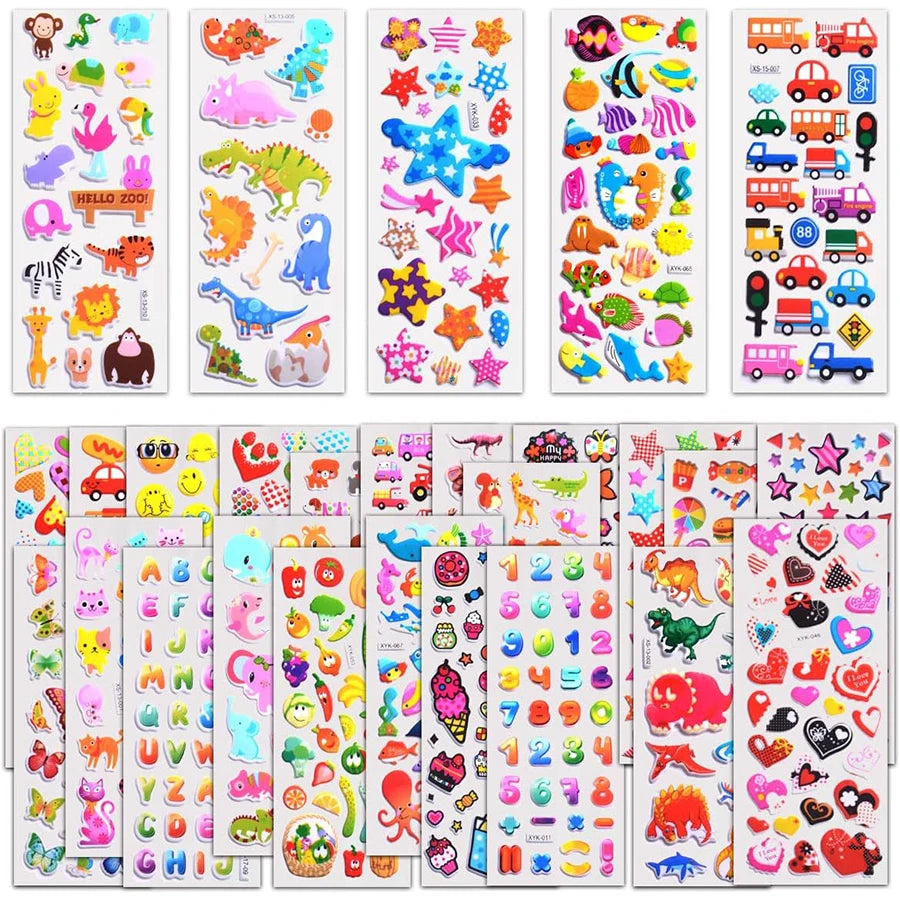 12/24pcs 3D Cartoon Bubble Stickers More Than 100+ Styles Random DIY Decoration Graffiti Stickers for Diary Luggage Laptop