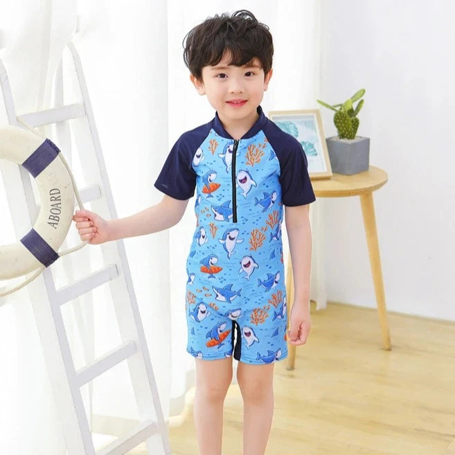 2-10T Summer Kids Boy Swimsuits Vacation Beach Pants Long sleeve Tops with Hat Toddler Sets Fashion Children Surfing Swim Suit