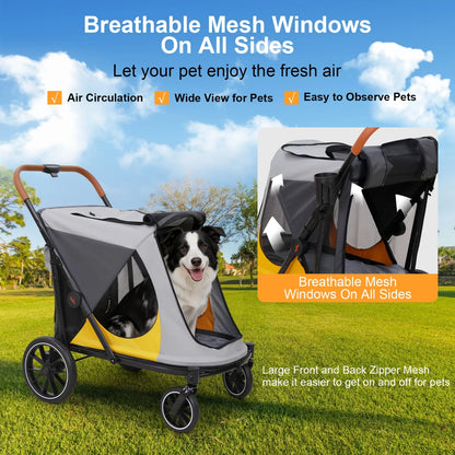 One-Click Folding Dog Stroller for Large Dogs Outdoor Pet Jogger Wagon Stroller Carrier with Storage Pockets 4 Wheels Pet Travel Stroller