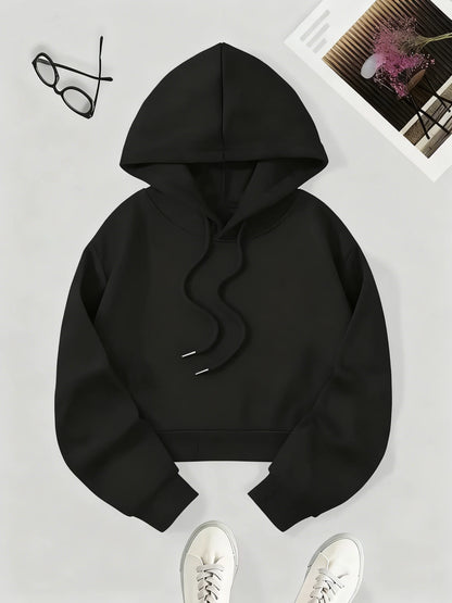 Street Style Solid Color Autumn Winter Cropped Sweatshirt Crop Top Hoodie Y2k Sweatshirts Fashion Casual Style Clothes