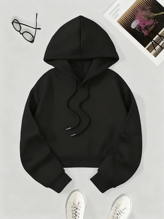 Street Style Solid Color Autumn Winter Cropped Sweatshirt Crop Top Hoodie Y2k Sweatshirts Fashion Casual Style Clothes