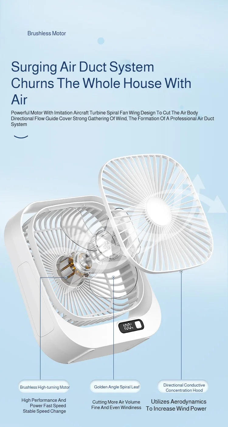 Mini Desktop Fan High Wind Power Rechargeable Plugin Circulation Intelligent Speed Control 360° Rotation Home Office Cooling