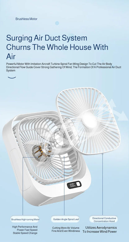 Mini Desktop Fan High Wind Power Rechargeable Plugin Circulation Intelligent Speed Control 360° Rotation Home Office Cooling