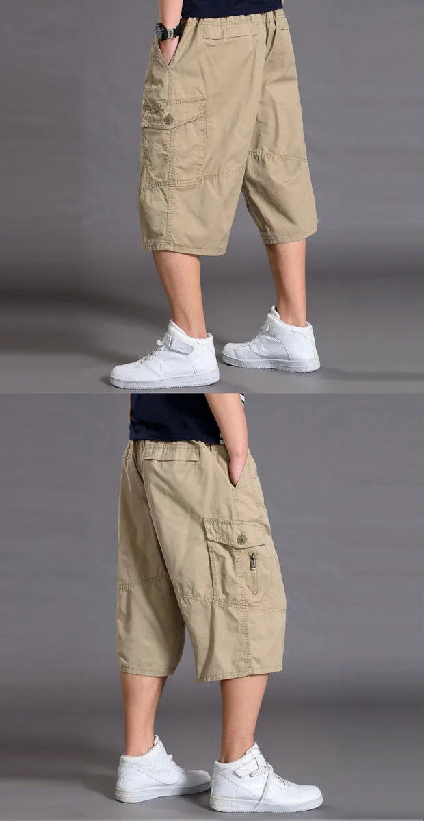 New Summer Men Cotton Thin Casual Shorts Man Elastic Waist Loose Jogger Cargo Shorts Pants Quality Male Straight Pants Size 6XL