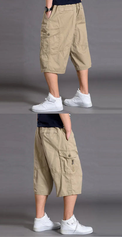 New Summer Men Cotton Thin Casual Shorts Man Elastic Waist Loose Jogger Cargo Shorts Pants Quality Male Straight Pants Size 6XL