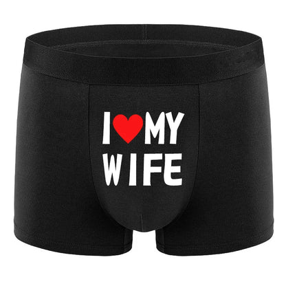 2024 New Style Men Underwear Black Color Men Boxer Fashion Personalized Printing I Love My Wife Soft Breathable Men Underpant