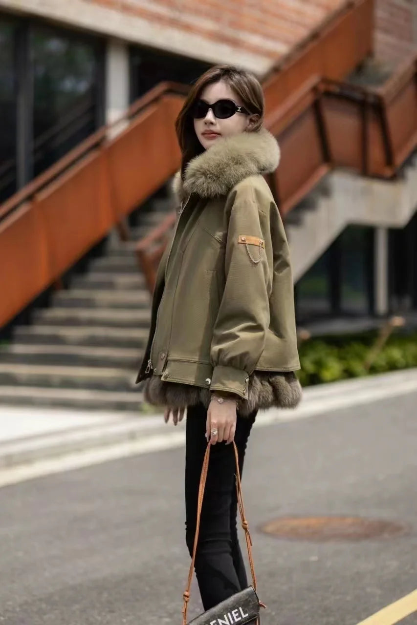 Upgraded 2023 Autumn/Winter omen's Pi vercomes Warm tras Coat Natural Fox Hair Fashion Wool Coat Temperament Slimming Inner Tank