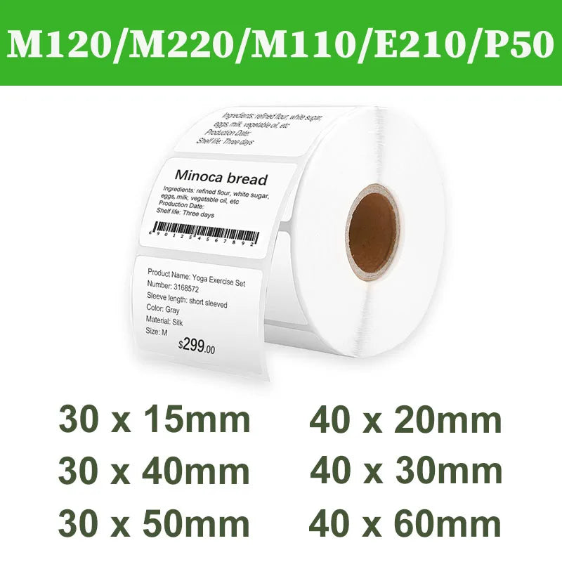 30/40mm Width Thermal Label Paper Roll White Self-adhesive Sticker Waterproof Barcode Food Price DIY Tag For Printer M220 P50