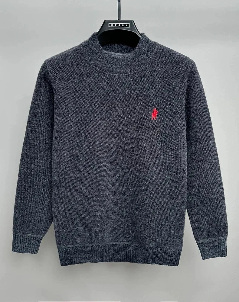 High end brand velvet sweater men's new designer fashion exquisite pony embroidery winter thick warm round neck knitted pullover
