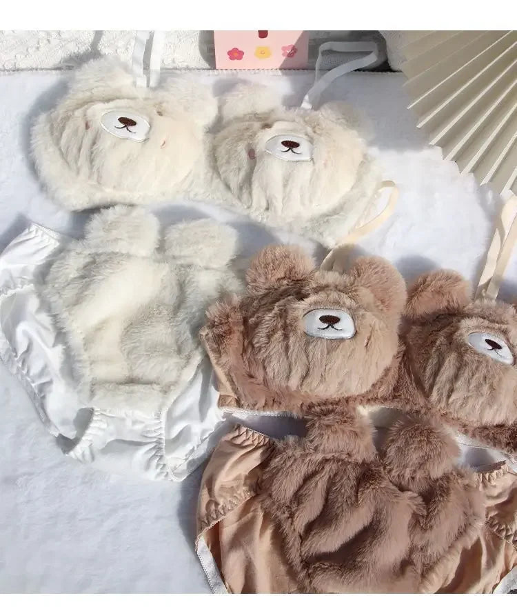 Soft and Cute Bear Japanese-style Lingerie for Women, Autumn and Winter Cartoon Plush Comfortable and Adorable Girl Bra