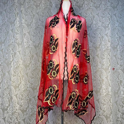 On Sale 2025 New African Net Hijab Scarf for Muslim Women African Dubai Islam Headscarf Embroidery Shawls Voile