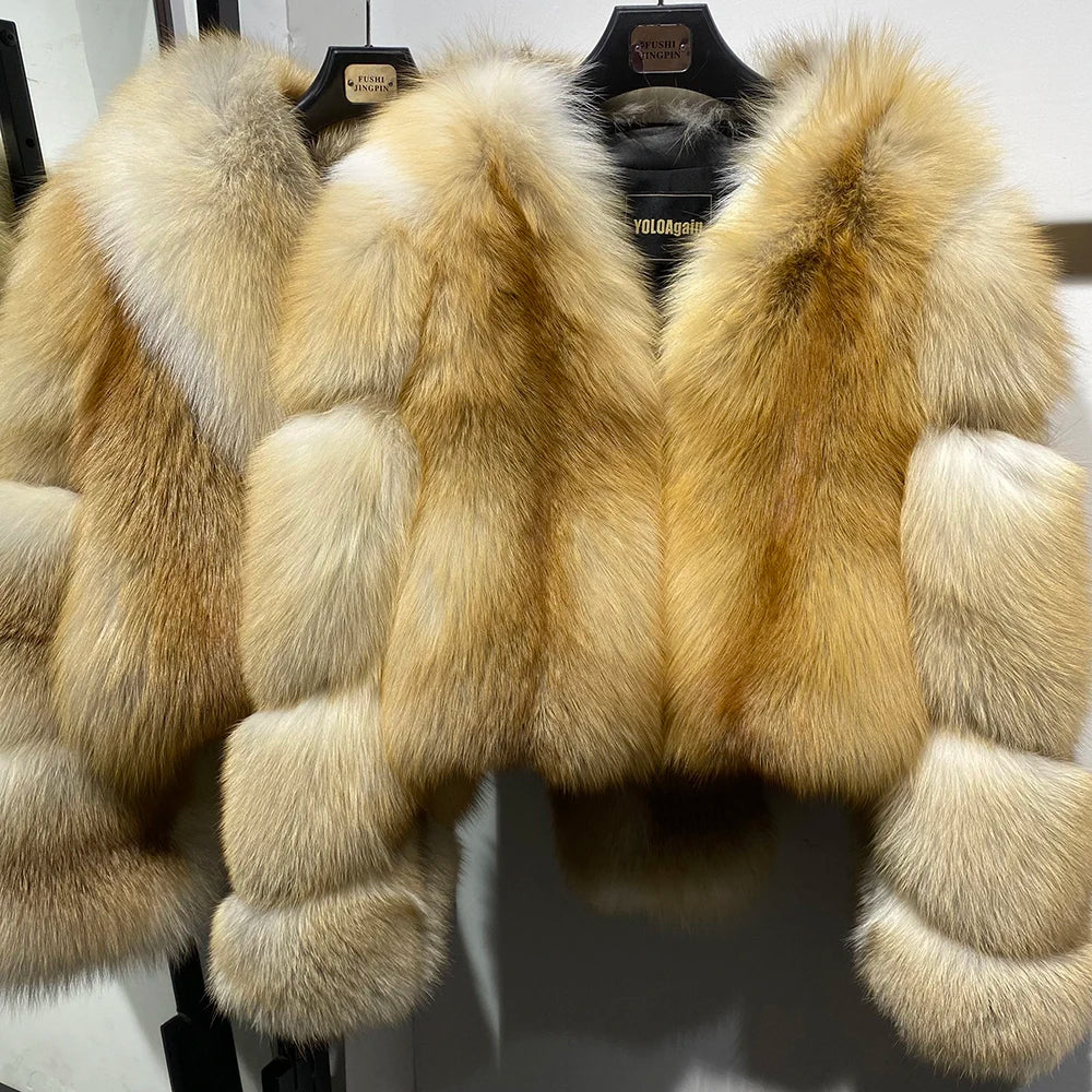 YOLOAgain Women's Natural Fox Fur Jacket 2025 Winter Warm Luxury Real Fox Fur Coat