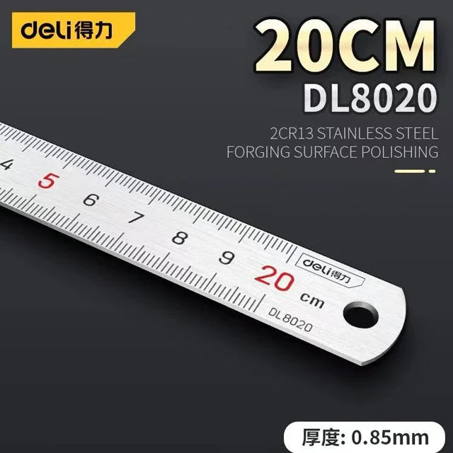 Deli 1 Pcs 15/20/30/50cm Multi-standard Measuring Ruler Stainless Steel Woodworking Portable Hand Percision Measuring Tools