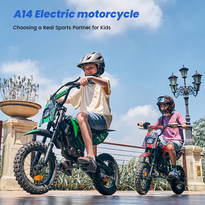 A14 Kids E-Moto Toy 500W Motor 22km Range 36V5.2Ah Battery 3 Speeds(27km/h) Dual Brakes Shock Absorbers Lights for Outdoor Fun