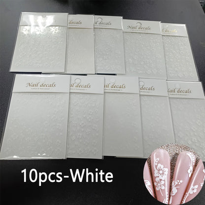 1pc 3D Hibiscus Flowers Nail Sticker White Black Flower Petals Adhesive Decals Pink Golden Floral Slider For Nail Art Decoration