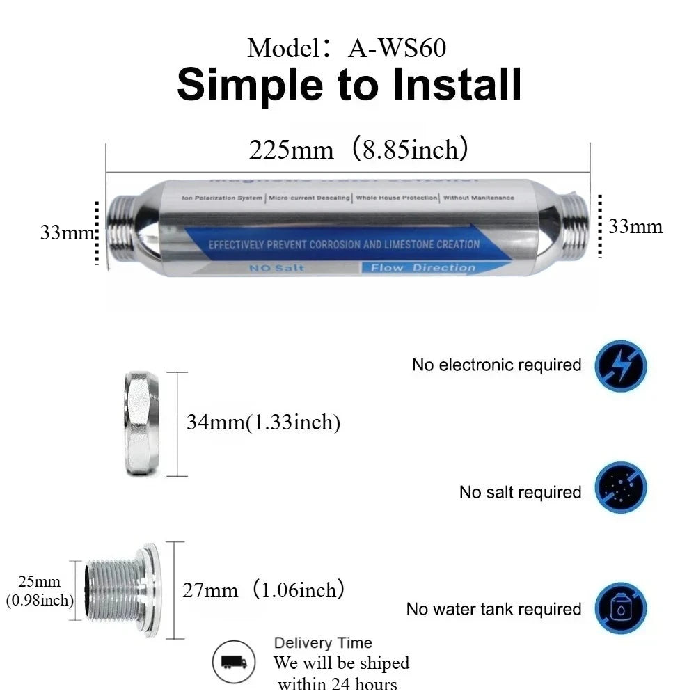 Whole House Salt-Free Water Softener, water filter，Anti limestone，Super-Magnetic Descaler for Scale Inhibition & Removal