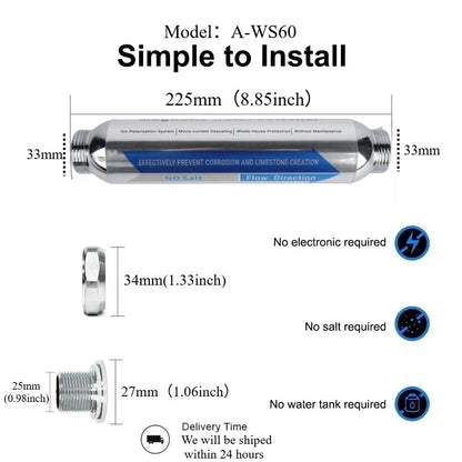 Whole House Salt-Free Water Softener, water filter，Anti limestone，Super-Magnetic Descaler for Scale Inhibition & Removal