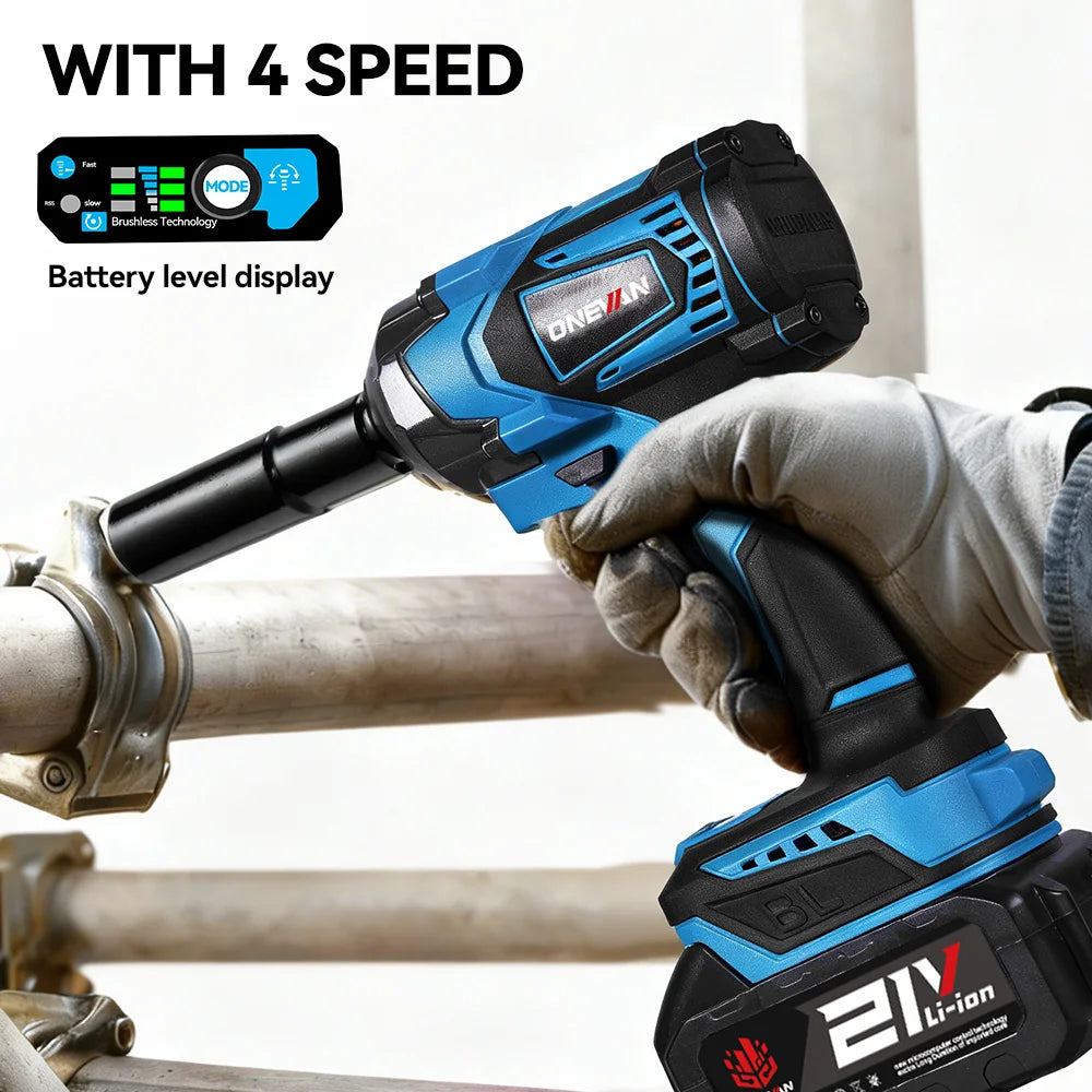 ONEVAN 1200N.M Torque Brushless 4 Gears Electric Impact Wrench 1/2 inch Cordless Screwdriver Tool for Makita 18V Battery Pin