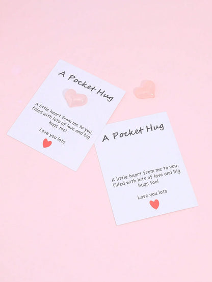 4 Pack Small Cute Pocket Hug Cards, Heart Shape Encouragement Greeting Cards, Mini Love Cards for Birthday Valentine