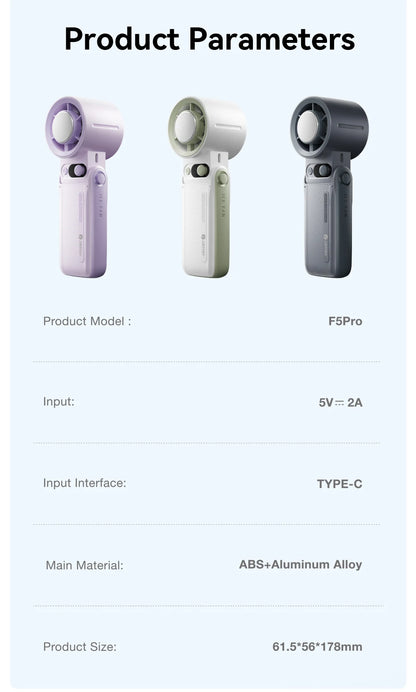 Portable Handheld Fan Strong Wind 199 Gear Wind Speed LED Digital Display Adjustable Outdoor 3-in-1 Handheld Fan 8000mAh F5PRO