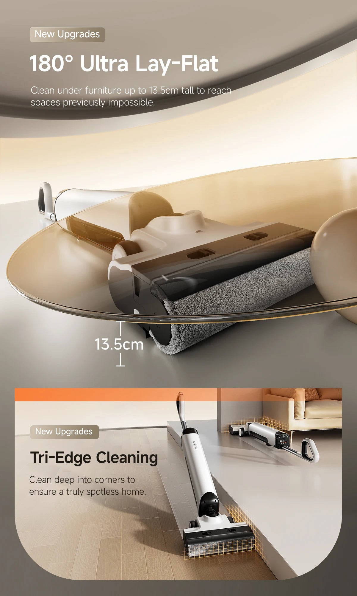 UWANT D500 Wet Dry Vacuum Cleaner 17000Pa Suction 180°Lay-Flat Cordless Mop AI Self-Cleaning 65°C Drying Triple-Sided Edge