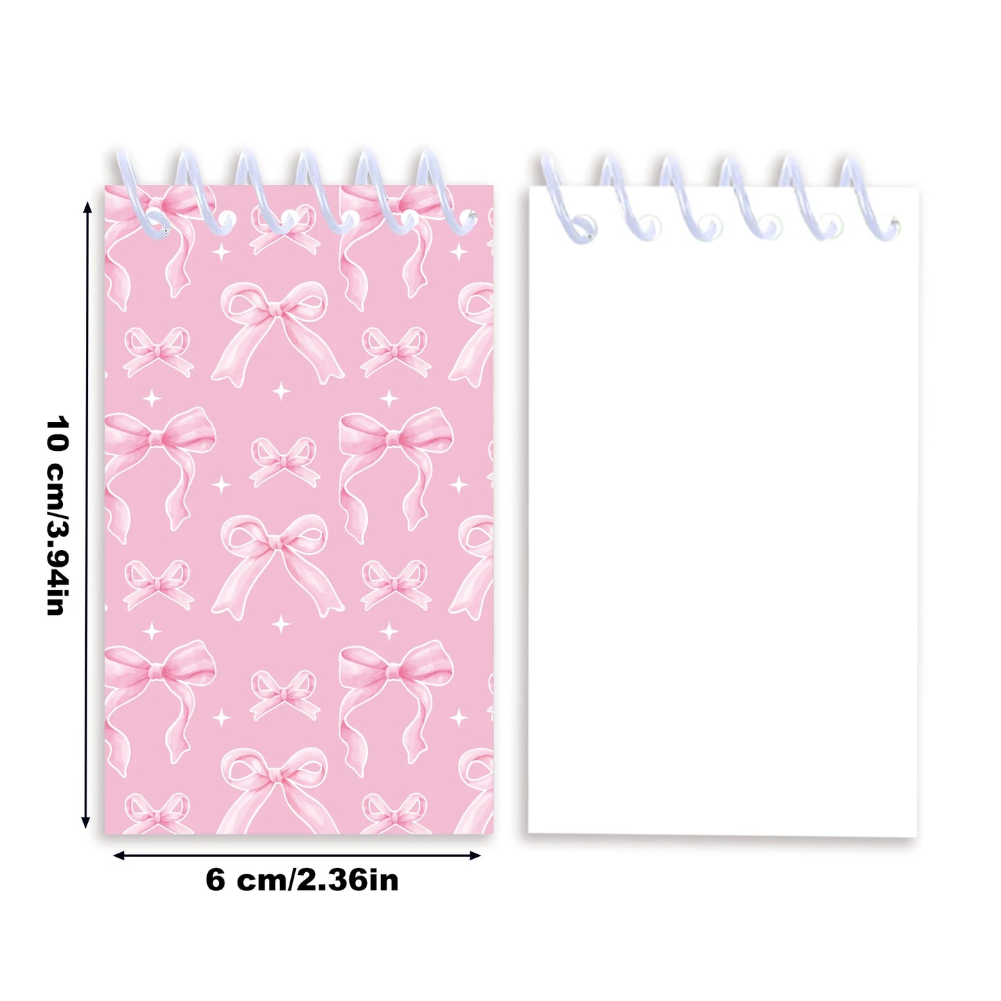8pcs Pink Bowknot Theme Mini Spiral Pocket Notebooks Memo Pad Coil Booklet Notepads For Office Stationery School Diaries