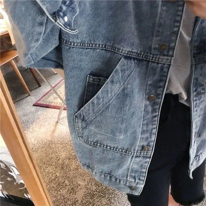 Denim Jacket Women's Spring Autumn New High Street Jeans Coat Oversize Loose Basic Jackets Simple Versatile Lapel Outerwear