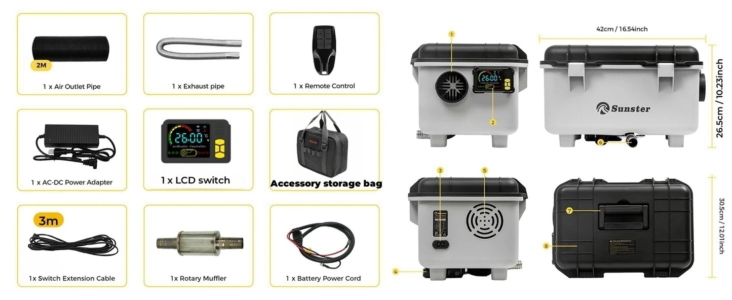 8KW Diesel Heater 12V/24V/110-240V Diesel Night Heater With Bluetooth App&Display&Remote Control For Tent Camping RV Car Heater