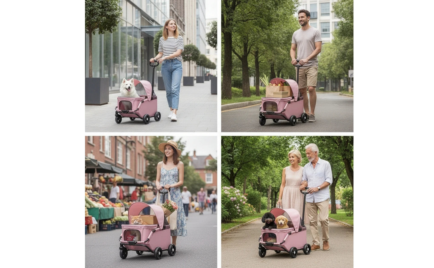 Four-Wheel Pet Stroller Compact Dog Stroller with Canopy Easy-to-Maneuver Roomy for Dogs, Outdoor Walks, Travel