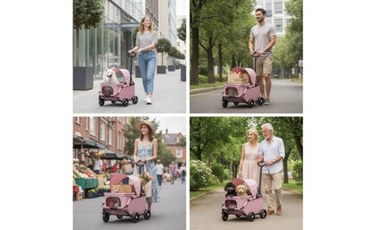 Four-Wheel Pet Stroller Compact Dog Stroller with Canopy Easy-to-Maneuver Roomy for Dogs, Outdoor Walks, Travel
